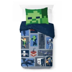 Saturday Park Minecraft Emblematic 100% Organic Cotton Duvet Cover & Sham Set