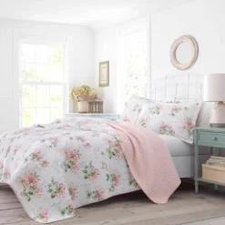 Honeysuckle Reversible Quilt Set Pink - Laura Ashley