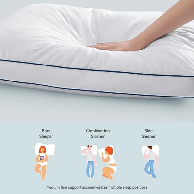 Peace Nest Goose Feather Down Pillow White Quilted Cotton Cover Set Of 2 3 Peace Nest Goose Feather Down Pillow White Quilted Cotton Cover Set Of 2 - Image 3