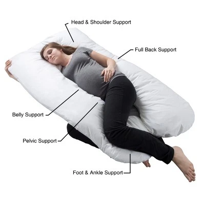 Hastings Home U-Shaped Full-Body Support Pregnancy Pillow With Zippered Cover - White, 60" X 38" 3 Hastings Home U-Shaped Full-Body Support Pregnancy Pillow With Zippered Cover - White, 60" X 38" - Image 3
