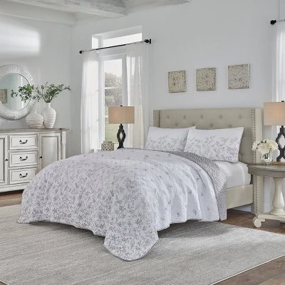 King Flora Quilt & Sham Set Gray - Laura Ashley 2 King Flora Quilt & Sham Set Gray - Laura Ashley - Image 2