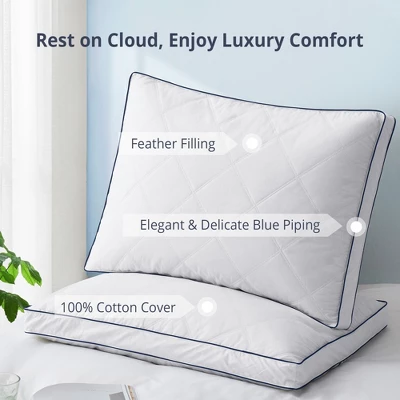 Peace Nest Goose Feather Down Pillow White Quilted Cotton Cover Set Of 2 1 Peace Nest Goose Feather Down Pillow White Quilted Cotton Cover Set Of 2