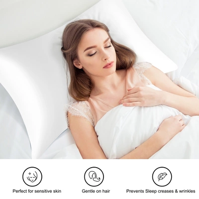 1 Pc Standard/20x26inch Silk With Zipper Pillow Cases Snow White - PiccoCasa 2 1 Pc Standard/20x26inch Silk With Zipper Pillow Cases Snow White - PiccoCasa - Image 2