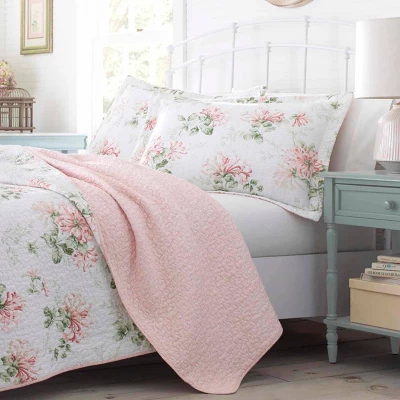 Honeysuckle Reversible Quilt Set Pink - Laura Ashley 2 Honeysuckle Reversible Quilt Set Pink - Laura Ashley - Image 2