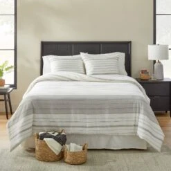 Alternating Pinstripe Comforter & Sham Set Gray/Cream - Hearth & Hand™ With Magnolia 6 Alternating Pinstripe Comforter & Sham Set Gray/Cream - Hearth & Hand™ With Magnolia -Bedding Store GUEST 675d60c1 b13c 44e3 9260 4a8efb0c0e38