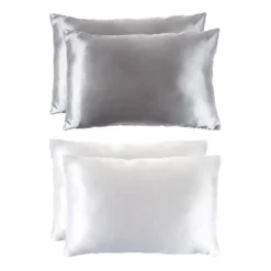 Satin Microfiber Pillowcases For Hair & Skin- Set Of 2 King Size Pillow Covers, Hidden Zippe By Hastings Home (Silver Gray) -Bedding Store GUEST 795115e9 00ed 4dcb a43d e4c817b1a277
