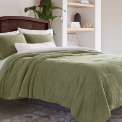 3pc King Traditional Cozy Chenille Comforter And Sham Set Green - Thresholdâ˘