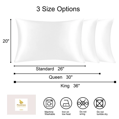 1 Pc Standard/20x26inch Silk With Zipper Pillow Cases Snow White - PiccoCasa 3 1 Pc Standard/20x26inch Silk With Zipper Pillow Cases Snow White - PiccoCasa - Image 3