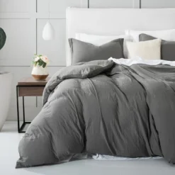 Sweet Home Collection | Prewashed Vintage Linen Style Crinkle Duvet Set - Extra Soft, Lightweight, Protective Bed Duvet Cover And Shams
