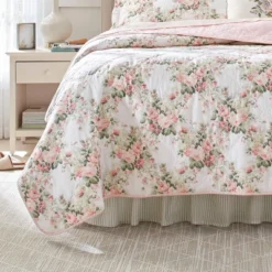 Joyce Cotton Quilt & Sham Set Pink - Laura Ashley -Bedding Store GUEST bfa4553f e396 4e15 8716 88d8252e6d6b