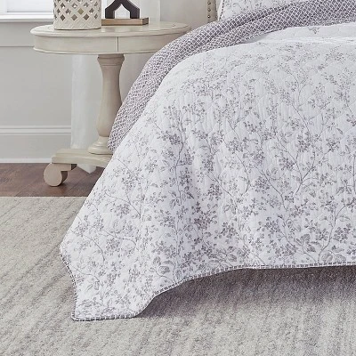 King Flora Quilt & Sham Set Gray - Laura Ashley 6 King Flora Quilt & Sham Set Gray - Laura Ashley - Image 6