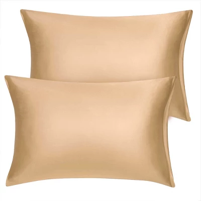 2 Pcs Standard 20"x26" Silk Satin With Zipper Pillowcase Gold - PiccoCasa 1 2 Pcs Standard 20"x26" Silk Satin With Zipper Pillowcase Gold - PiccoCasa